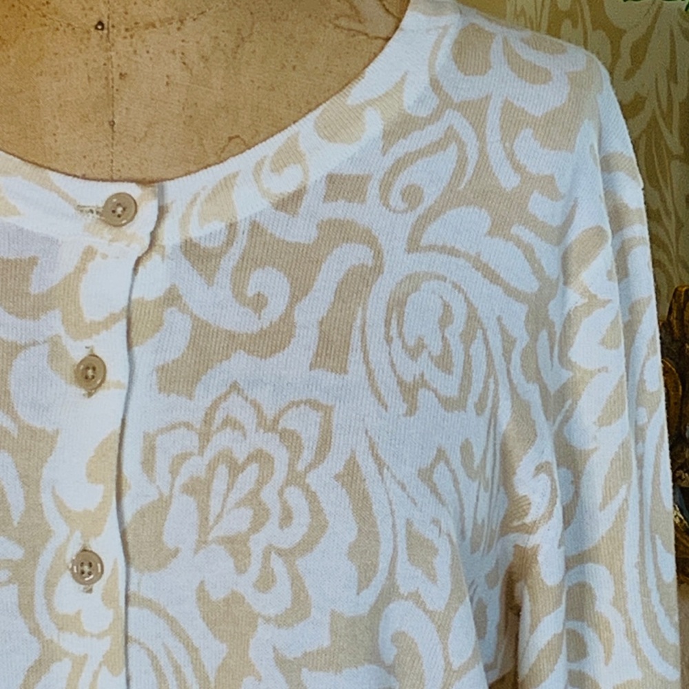 Tommy Hilfiger Women’s Damask Print Long Sleeve Button Front Cardigan I Size L
